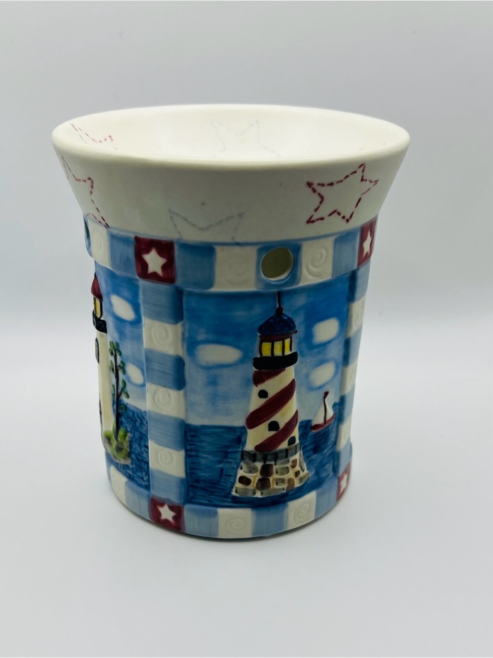 Yankee Candle Red White And Blue Wax Wamer With Nautical Lighthouse Boats New